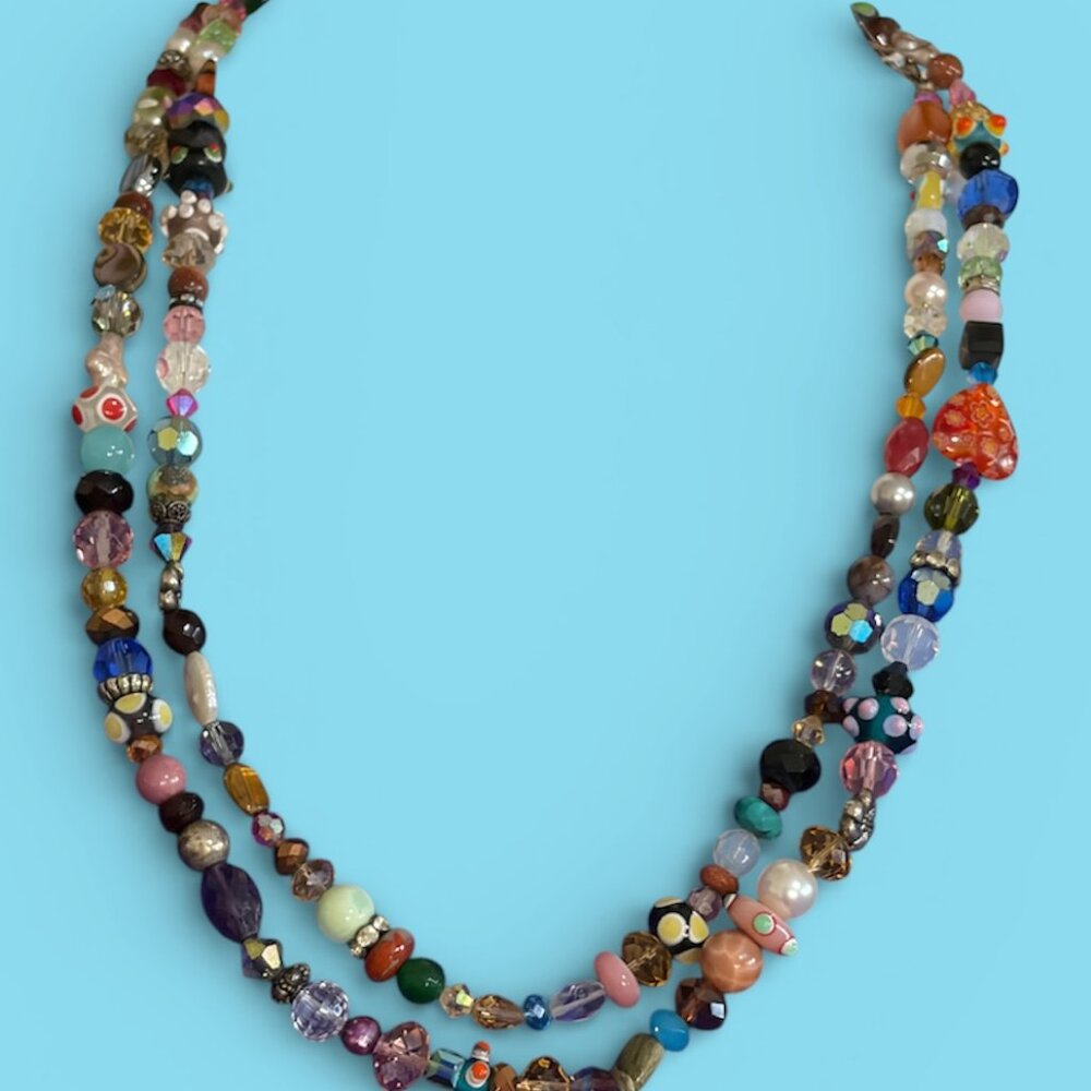 GLASS BEAD NECKLACE AND BRACELET - HANDMADE